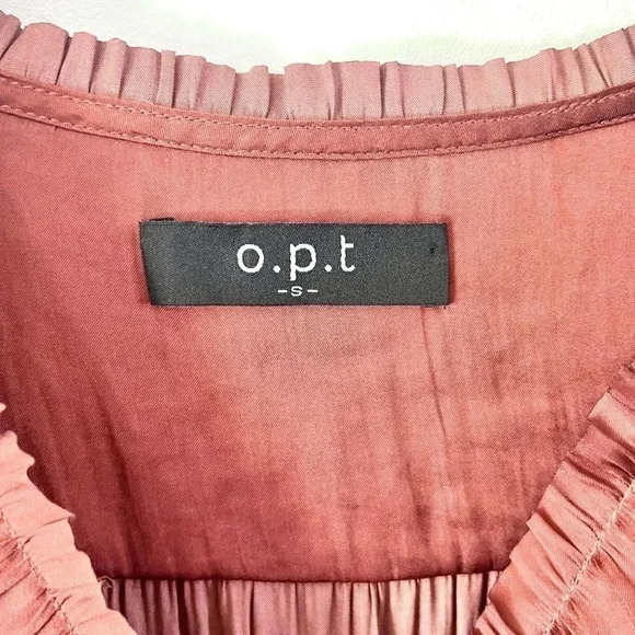 O.P.T. One Pretty Time Tianna Rust Long Sleeve Ruffle Silky Mini Dress Sz Small - Picture 8 of 14